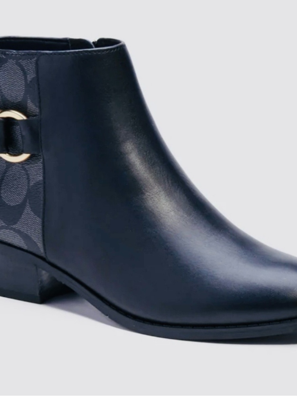 Coach Black Leather & Signature Canvas Ankle Boot 38.5